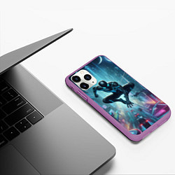 Чехол iPhone 11 Pro матовый Spider-man in the neon metropolis, цвет: 3D-фиолетовый — фото 2