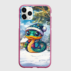 Чехол iPhone 11 Pro матовый Новогодняя милая змейка, цвет: 3D-малиновый