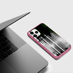 Чехол iPhone 11 Pro матовый Зелёно-чёрный гранж на белом фоне, цвет: 3D-малиновый — фото 2