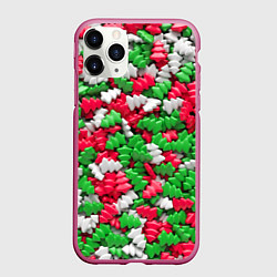 Чехол iPhone 11 Pro матовый Новогодние елочки, цвет: 3D-малиновый