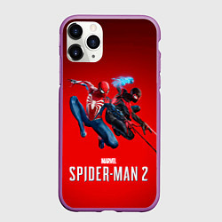 Чехол iPhone 11 Pro матовый Два паука Marvel spider man 2, цвет: 3D-фиолетовый