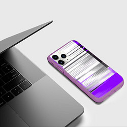 Чехол iPhone 11 Pro матовый Чёрные вертикальные полосы на фиолетово-белом фоне, цвет: 3D-фиолетовый — фото 2