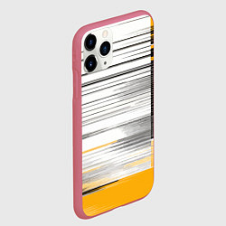 Чехол iPhone 11 Pro матовый Чёрные вертикальные полосы на жёлто-белом фоне, цвет: 3D-малиновый — фото 2