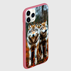 Чехол iPhone 11 Pro матовый Волки в осеннем лесу, цвет: 3D-малиновый — фото 2