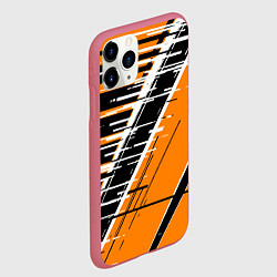 Чехол iPhone 11 Pro матовый Чёрно-белые глитч полосы на оранжевом фоне, цвет: 3D-малиновый — фото 2