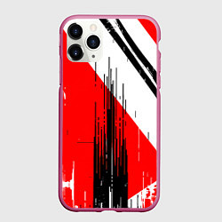 Чехол iPhone 11 Pro матовый Вертикальные чёрные линии на красно-белом фоне, цвет: 3D-малиновый