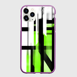 Чехол iPhone 11 Pro матовый Чёрно-зелёные вертикальные и горизонтальные полосы, цвет: 3D-фиолетовый