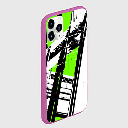 Чехол iPhone 11 Pro матовый Чёрно-белые абстрактные линии на зелёном фоне, цвет: 3D-фиолетовый — фото 2