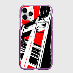 Чехол iPhone 11 Pro матовый Чёрно-белые абстрактные линии на красном фоне, цвет: 3D-фиолетовый