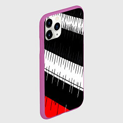 Чехол iPhone 11 Pro матовый Диагональные чёрно-белые полосы на красном фоне, цвет: 3D-фиолетовый — фото 2