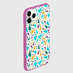 Чехол iPhone 11 Pro матовый Бирюзовые желтые треугольники на белом, цвет: 3D-фиолетовый — фото 2