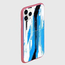 Чехол iPhone 11 Pro матовый Вертикальные чёрно-белые линии на синем фоне, цвет: 3D-малиновый — фото 2