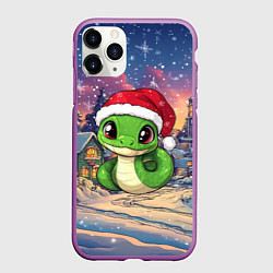 Чехол iPhone 11 Pro матовый Маленькая змейка в новогодней шапочке, цвет: 3D-фиолетовый