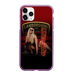 Чехол iPhone 11 Pro матовый Девушка и Lamborghini, цвет: 3D-фиолетовый