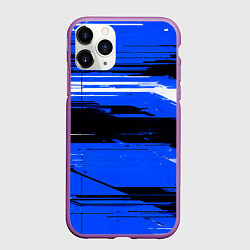 Чехол iPhone 11 Pro матовый Горизонтальные чёрно-белые линии на синем фоне, цвет: 3D-фиолетовый