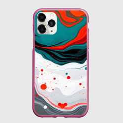 Чехол iPhone 11 Pro матовый Эбру красочная абстракция, цвет: 3D-малиновый