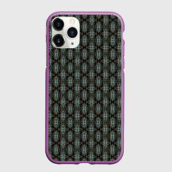 Чехол iPhone 11 Pro матовый Вертикальный геометрический узор на черном, цвет: 3D-фиолетовый
