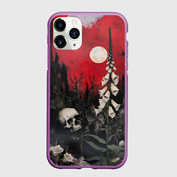 Чехол iPhone 11 Pro матовый Череп с цветами на фоне замка - нейросеть, цвет: 3D-фиолетовый