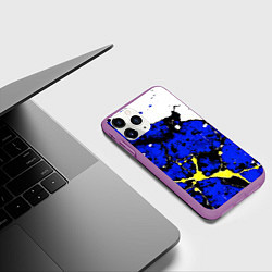 Чехол iPhone 11 Pro матовый Сине-жёлтая абстракция на белом фоне, цвет: 3D-фиолетовый — фото 2