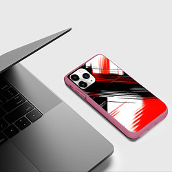 Чехол iPhone 11 Pro матовый Диагональные красно-чёрные линии на белом фоне, цвет: 3D-малиновый — фото 2