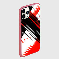 Чехол iPhone 11 Pro матовый Диагональные красно-чёрные линии на белом фоне, цвет: 3D-малиновый — фото 2