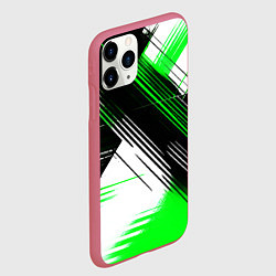 Чехол iPhone 11 Pro матовый Диагональные зелёно-чёрные линии на белом фоне, цвет: 3D-малиновый — фото 2
