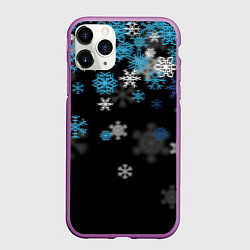 Чехол iPhone 11 Pro матовый Снежинки объемные, цвет: 3D-фиолетовый