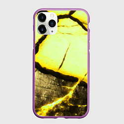 Чехол iPhone 11 Pro матовый Трещины на абстрактном жёлтом фоне, цвет: 3D-фиолетовый