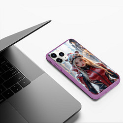 Чехол iPhone 11 Pro матовый Девушка в кибер костюме, цвет: 3D-фиолетовый — фото 2