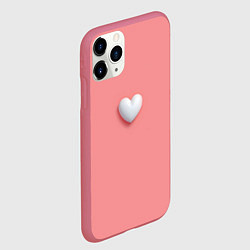 Чехол iPhone 11 Pro матовый Белое объемное сердце на розовом фоне, цвет: 3D-малиновый — фото 2