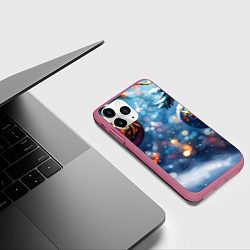 Чехол iPhone 11 Pro матовый Новогодние шары на ветках, цвет: 3D-малиновый — фото 2