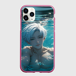 Чехол iPhone 11 Pro матовый Парень в бассеине, цвет: 3D-малиновый