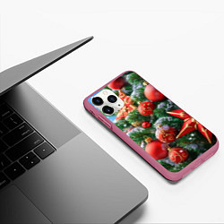 Чехол iPhone 11 Pro матовый Красные шары и звезда новогодняя, цвет: 3D-малиновый — фото 2