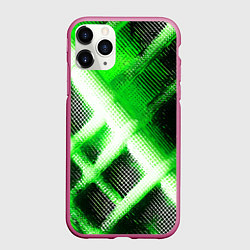 Чехол iPhone 11 Pro матовый Зелёная сеть на чёрном фоне, цвет: 3D-малиновый