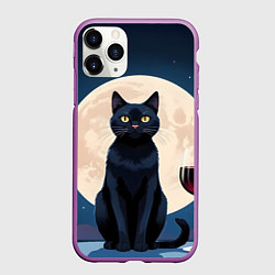 Чехол iPhone 11 Pro матовый Кот с вином под луной, цвет: 3D-фиолетовый