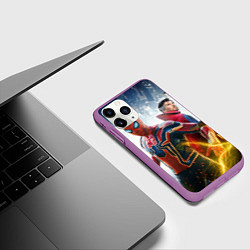 Чехол iPhone 11 Pro матовый Стивен Стрэндж и Человек паук нет пути домой, цвет: 3D-фиолетовый — фото 2
