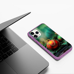 Чехол iPhone 11 Pro матовый Новогодние шары на ветках, цвет: 3D-фиолетовый — фото 2