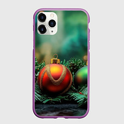 Чехол iPhone 11 Pro матовый Новогодние шары на ветках, цвет: 3D-фиолетовый