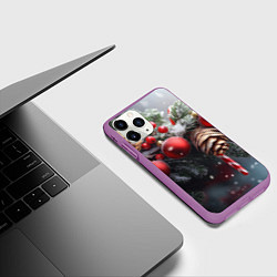 Чехол iPhone 11 Pro матовый Новогодние украшения на ветках, цвет: 3D-фиолетовый — фото 2