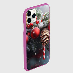Чехол iPhone 11 Pro матовый Новогодние украшения на ветках, цвет: 3D-фиолетовый — фото 2