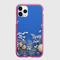 Чехол iPhone 11 Pro матовый Новогодние веточки, цвет: 3D-малиновый