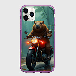 Чехол iPhone 11 Pro матовый Капибара на мотоцикле в джунглях, цвет: 3D-фиолетовый