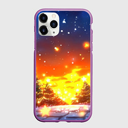 Чехол iPhone 11 Pro матовый Новогодний закат, цвет: 3D-фиолетовый