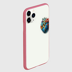 Чехол iPhone 11 Pro матовый Металлическое сердце кораллы и цветы, цвет: 3D-малиновый — фото 2