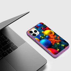 Чехол iPhone 11 Pro матовый Разноцветные шары на елке, цвет: 3D-фиолетовый — фото 2
