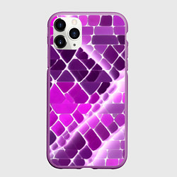 Чехол iPhone 11 Pro матовый Фиолетовые рельефные плитки и белое свечение, цвет: 3D-фиолетовый