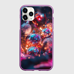 Чехол iPhone 11 Pro матовый Новогодние шары и фиолетовые блески, цвет: 3D-фиолетовый