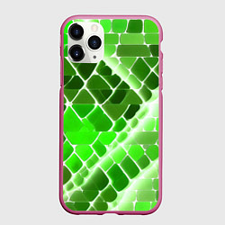 Чехол iPhone 11 Pro матовый Зелёные рельефные плитки и белое свечение, цвет: 3D-малиновый