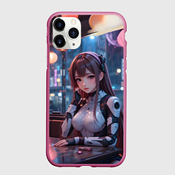 Чехол iPhone 11 Pro матовый Аниме кибер девочка, цвет: 3D-малиновый