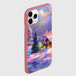 Чехол iPhone 11 Pro матовый Дух рождества - зимние домики, цвет: 3D-малиновый — фото 2